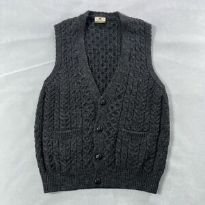 Carraig Donn Sweater Vest Mens Large Gray Aran Cable Knit Wool Ireland Grandpa